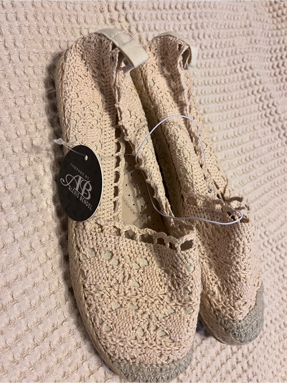 Women's Crochet Espadrille Flats in Beige